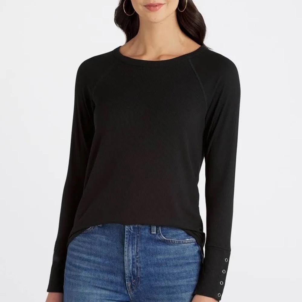Nine Britton Colmar Long Sleeve Button Detail Knit Top Medium Black New With Tag